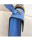 GUCCI Sylvie Medium Shoulder Bag in Blue Calfskin with Leather & Ribbon Strap – GHW
