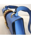 GUCCI Sylvie Medium Shoulder Bag in Blue Calfskin with Leather & Ribbon Strap – GHW