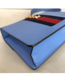 GUCCI Sylvie Medium Shoulder Bag in Blue Calfskin with Leather & Ribbon Strap – GHW