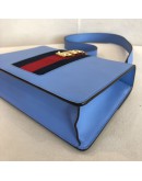 GUCCI Sylvie Medium Shoulder Bag in Blue Calfskin with Leather & Ribbon Strap – GHW