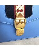 GUCCI Sylvie Medium Shoulder Bag in Blue Calfskin with Leather & Ribbon Strap – GHW