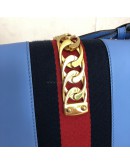 GUCCI Sylvie Medium Shoulder Bag in Blue Calfskin with Leather & Ribbon Strap – GHW