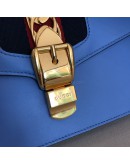 GUCCI Sylvie Medium Shoulder Bag in Blue Calfskin with Leather & Ribbon Strap – GHW