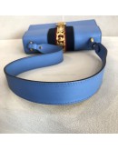 GUCCI Sylvie Medium Shoulder Bag in Blue Calfskin with Leather & Ribbon Strap – GHW