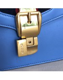 GUCCI Sylvie Medium Shoulder Bag in Blue Calfskin with Leather & Ribbon Strap – GHW