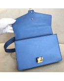 GUCCI Sylvie Medium Shoulder Bag in Blue Calfskin with Leather & Ribbon Strap – GHW