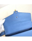 GUCCI Sylvie Medium Shoulder Bag in Blue Calfskin with Leather & Ribbon Strap – GHW