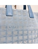 CHANEL Baby Blue Jacquard Travel Line Canvas Tote Bag