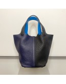 HERMES Picotin Lock 18 Taurillon Clemence Handbag in Bi-Color Black & Navy – GHW (Stamp Y)