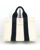 HERMES Classic Canvas Shopping Tote Bag in Off White/Black