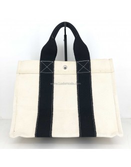 HERMES Classic Canvas Shopping Tote Bag in Off White/Black