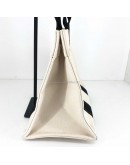 HERMES Classic Canvas Shopping Tote Bag in Off White/Black