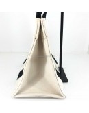 HERMES Classic Canvas Shopping Tote Bag in Off White/Black