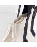 HERMES Classic Canvas Shopping Tote Bag in Off White/Black