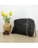 CHANEL Vintage Small Camera Bag with CC Stitch Mark & Fringe in Black Lambskin - GHW