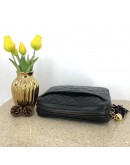 CHANEL Vintage Small Camera Bag with CC Stitch Mark & Fringe in Black Lambskin - GHW