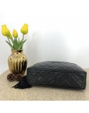 CHANEL Vintage Small Camera Bag with CC Stitch Mark & Fringe in Black Lambskin - GHW