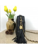 CHANEL Vintage Small Camera Bag with CC Stitch Mark & Fringe in Black Lambskin - GHW