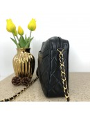 CHANEL Vintage Small Camera Bag with CC Stitch Mark & Fringe in Black Lambskin - GHW
