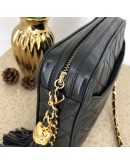 CHANEL Vintage Small Camera Bag with CC Stitch Mark & Fringe in Black Lambskin - GHW