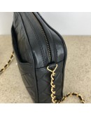 CHANEL Vintage Small Camera Bag with CC Stitch Mark & Fringe in Black Lambskin - GHW