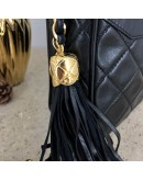 CHANEL Vintage Small Camera Bag with CC Stitch Mark & Fringe in Black Lambskin - GHW
