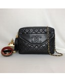 CHANEL Vintage Medium Camera Bag with CC Logo Flap & Fringe in Black Lambskin – GHW