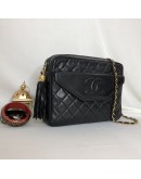 CHANEL Vintage Medium Camera Bag with CC Logo Flap & Fringe in Black Lambskin – GHW