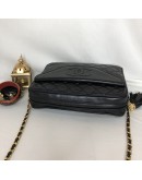 CHANEL Vintage Medium Camera Bag with CC Logo Flap & Fringe in Black Lambskin – GHW