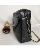 CHANEL Vintage Medium Camera Bag with CC Logo Flap & Fringe in Black Lambskin – GHW