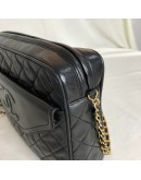 CHANEL Vintage Medium Camera Bag with CC Logo Flap & Fringe in Black Lambskin – GHW