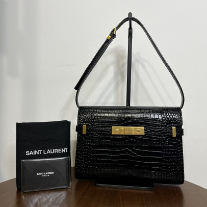 YVES SAINT LAURENT Small Manhattan Shoulder Bag in Shiny Crocodile Embossed Leather – GHW (Year 2021)