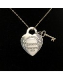 TIFFANY & CO Medium Heart Tag Necklace with Key Pendant in Sterling Silver