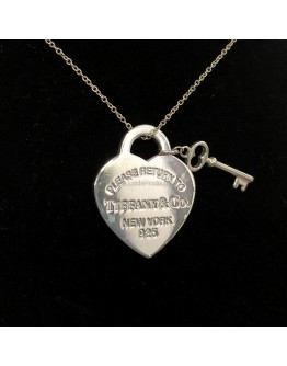 TIFFANY & CO Medium Heart Tag Necklace with Key Pendant in Sterling Silver