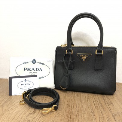 PRADA 1BA906 Galleria Mini Bag in Black Saffiano Lux Leather with Shoulder Strap – GHW (Year 2022)