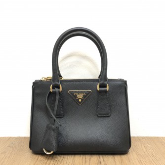 PRADA 1BA906 Galleria Mini Bag in Black Saffiano Lux Leather with Shoulder Strap – GHW (Year 2022)