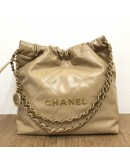 CHANEL 22 Small Shoulder bag in Quilted Beige Shiny Calfskin – GHW (Microchip – Year 2024)