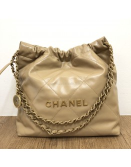 CHANEL 22 Small Shoulder bag in Quilted Beige Shiny Calfskin – GHW (Microchip – Year 2024)