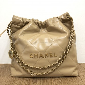 CHANEL 22 Small Shoulder bag in Quilted Beige Shiny Calfskin – GHW (Microchip – Year 2024)