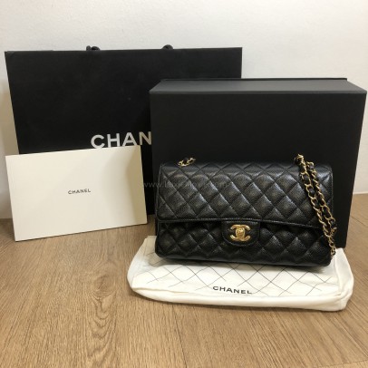 CHANEL Medium Classic Flap (CF) Shoulder Bag in Black Caviar – GHW (Microchip – Year 2022)