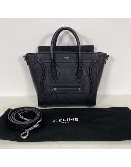 CELINE Nano Luggage with Shoulder Strap in Black Grained Calfskin - SHW (Year 2019)