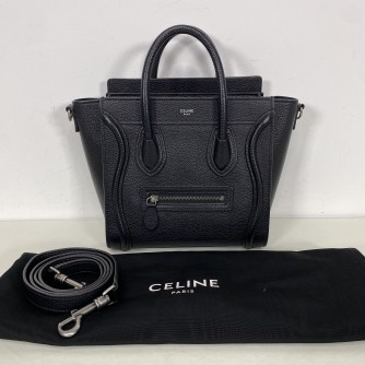 CELINE Nano Luggage with Shoulder Strap in Black Grained Calfskin - SHW (Year 2019)