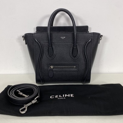 CELINE Nano Luggage with Shoulder Strap in Black Grained Calfskin - SHW (Year 2019)