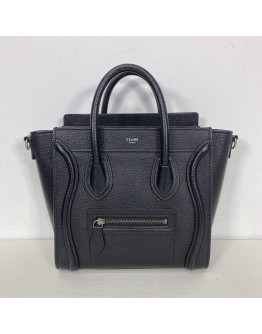 CELINE Nano Luggage with Shoulder Strap in Black Grained Calfskin - SHW (Year 2019)