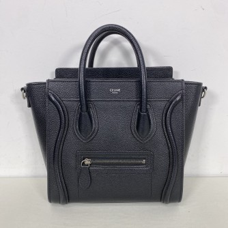 CELINE Nano Luggage with Shoulder Strap in Black Grained Calfskin - SHW (Year 2019)