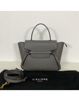 CELINE Nano Belt Bag with Shoulder Strap in Grey Grained Calfskin - GHW (Year 2020)