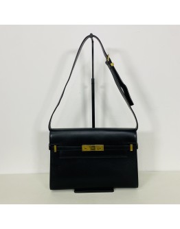 YVES SAINT LAURENT Medium Manhattan in Box Shoulder Bag in Black Calfskin - Bronze Tone Hardware