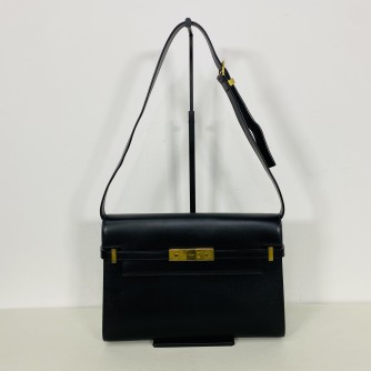 YVES SAINT LAURENT Medium Manhattan in Box Shoulder Bag in Black Calfskin - Bronze Tone Hardware