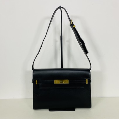 YVES SAINT LAURENT Medium Manhattan in Box Shoulder Bag in Black Calfskin - Bronze Tone Hardware