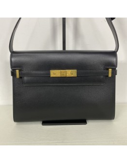 YVES SAINT LAURENT Medium Manhattan in Box Shoulder Bag in Black Calfskin - Bronze Tone Hardware
